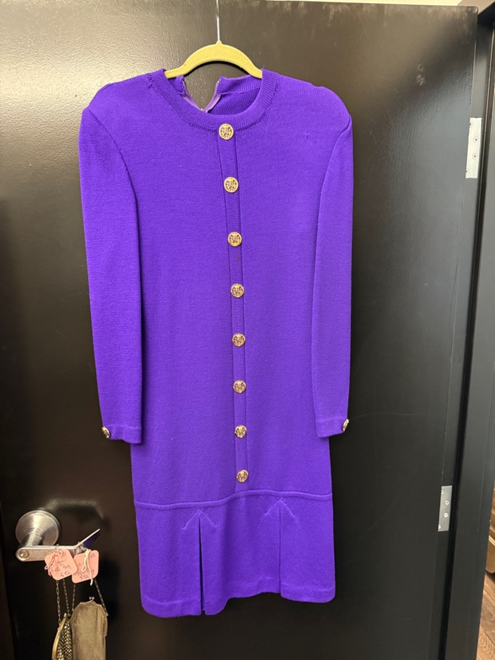 St. John Purple Knit Cardigan with Gold-Tone Button